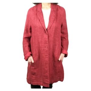 Eileen Fisher Doubleweave Linen Coat Red XS